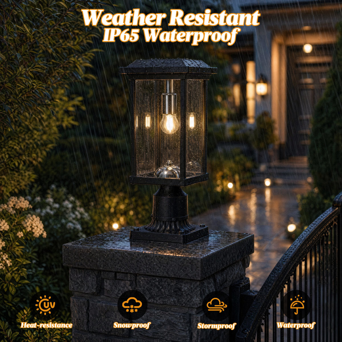 Dusk to Dawn Outdoor Post Lights with Pier Mount Base, Anti-Rust Black Pillar Lights Fixtures, Waterproof Hardwired Aluminum Exterior Pole Lamps for Garden, Patio, Pathway