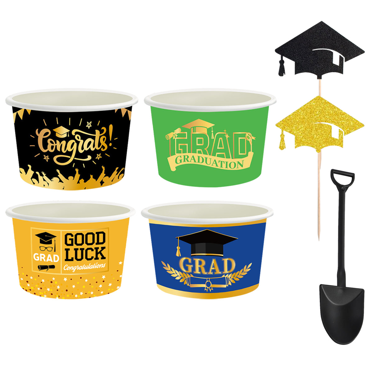 24Pieces Graduation Ice Cream Cups With Decorative Picks And Spoons Set Congrats Grad Disposable Dessert Bowls For Hot Or Cold Food 8 Oz Graduation Party Favor Paper Food Containers For Sundae Snack F
