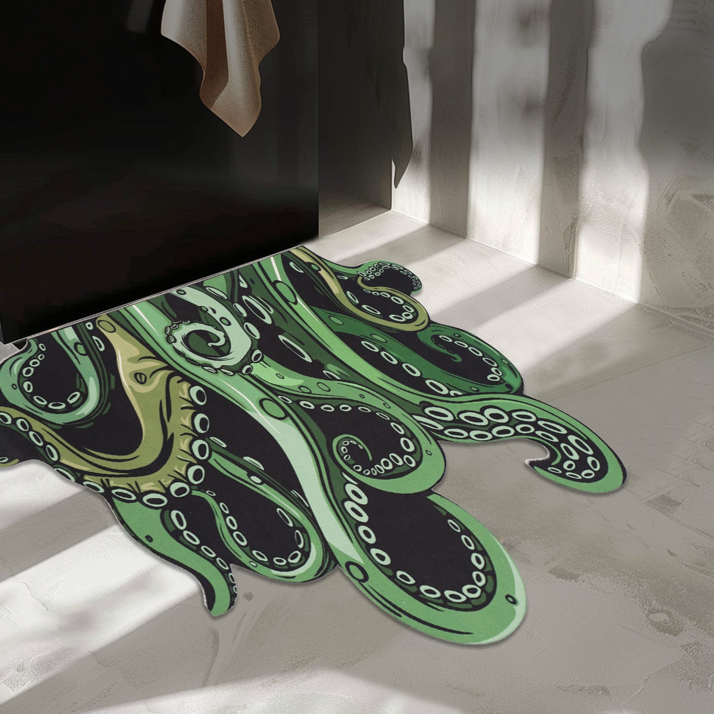 Green And Purple Cthulhu Rugs Water Absorbent Bath Mat Octopus Anime Rug Graphic Gothic Bathroom Rugs Fantasy Decorate, Non Slip Backing, Unique Gift & Decor For Gamers, 27x18 In