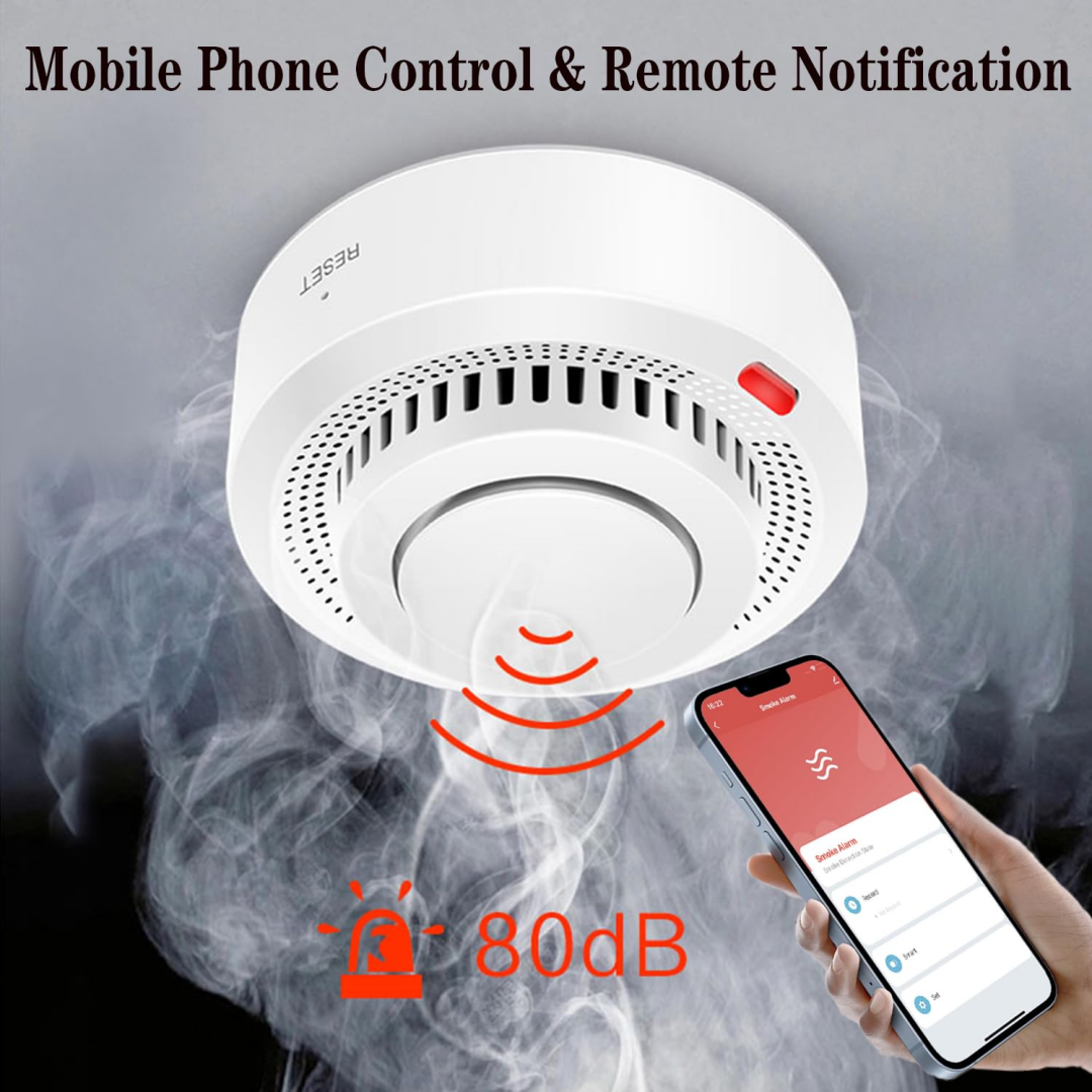 T Uya Home WiFi Smoke Detector, Mini Smart Fire Detector With App Alert Notification, 8 X 3.8 Cm  Without Battery