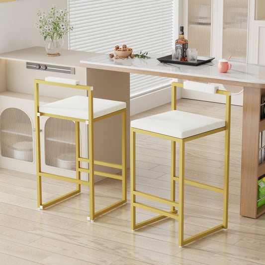 Upholstered Velvet Bar Stools Set Of 2 Modern Kitchen Counter Height Barstools Indoor Dining Chairs  Gold & Creamy White