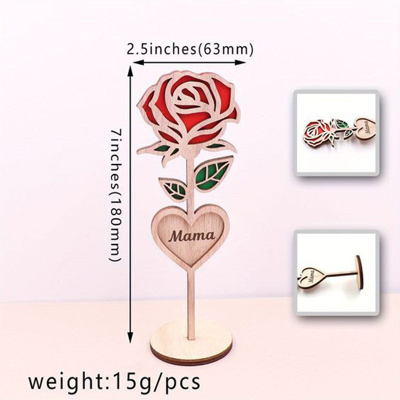 Mama Engraved Wooden Rose, 2-Layer Laser Cut Forever Rose With Base, Mother's Day Decorative Gift