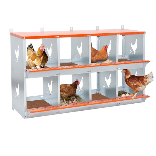 8-Bay Metal Nest Box-Wall Mount For Hens Ducks, Easy Egg   Assembly, Vented Galvanized Steel Coop Equipment Orange