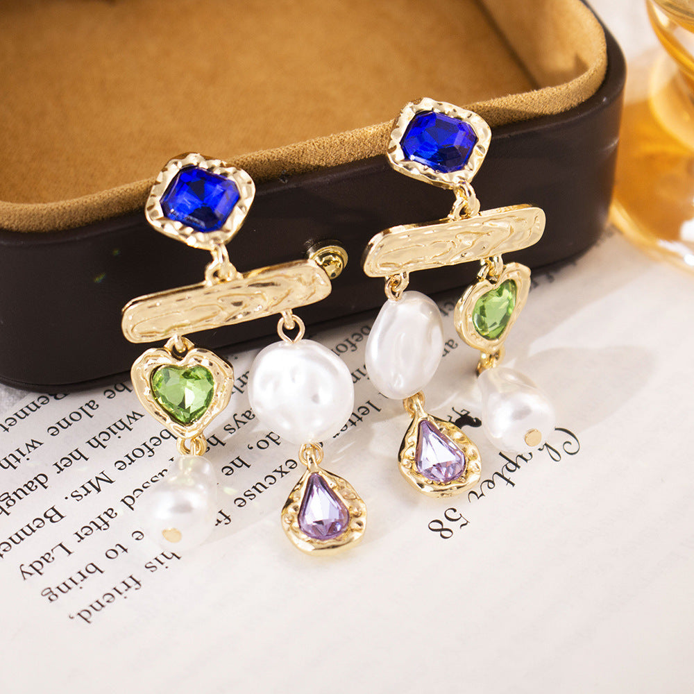 Vintage Enamel Flower Earrings - Retro Niche Premium Studs, Light Luxury Versatile Elegant Ear Jewelry For Women