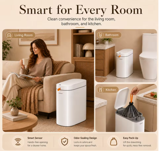 Joybos Smart Trash Can With Auto Lining, Touchless Sensor Garbage Bin  Free Drawstring Bags, No Mess Pull And Lift Wastebasket
