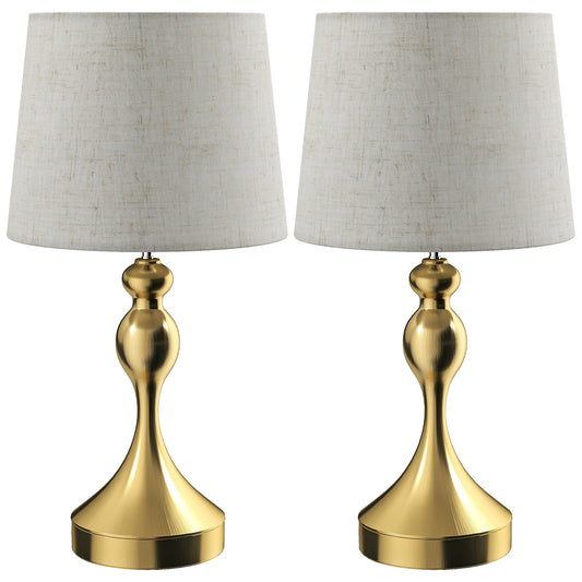 Bedside Lamps Set Of 2, Modern Table Lamps With 3 Colour Temperatures, USB A+C Charging Ports And Linen Shade For Living Room Bedroom Office, Gold Tone