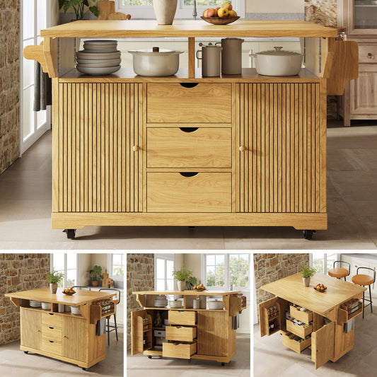 Foldable Serving Trolley, 95 Cm Kitchen Trolley With Ergonomic Height, Mobile Rolling Trolley For Kitchen, Balcony & Camping, Natural Brown