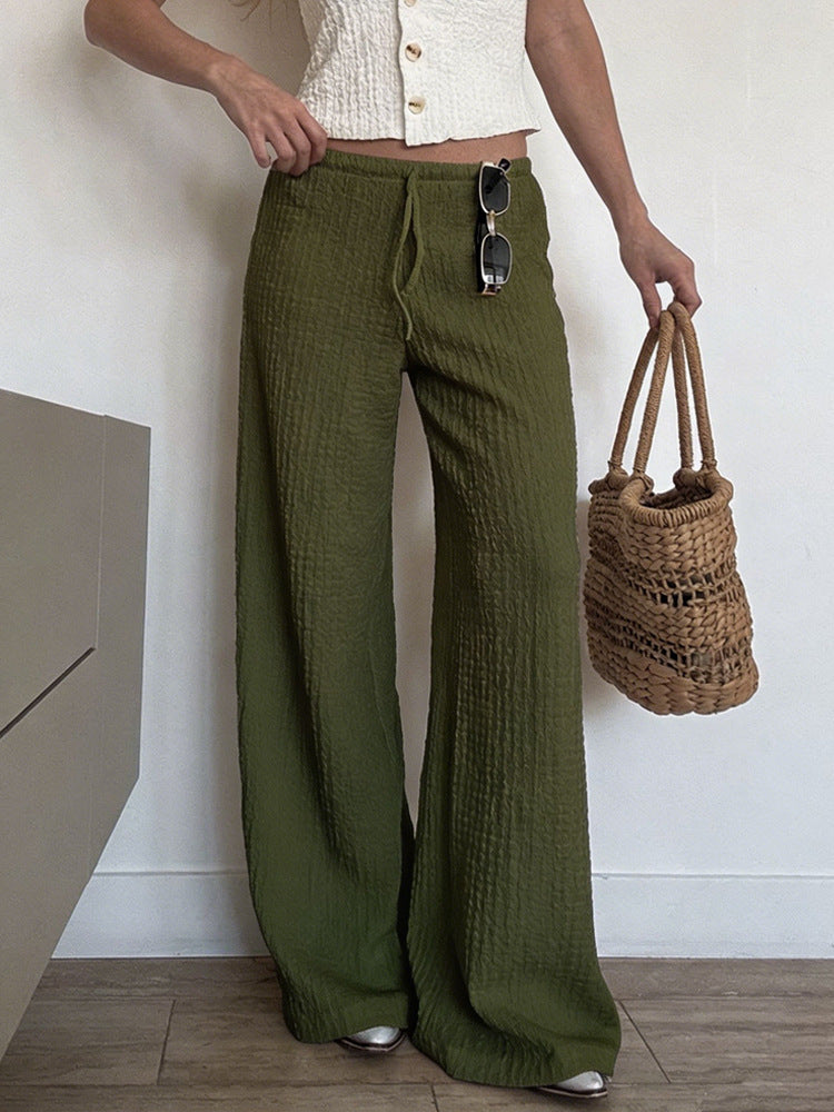Summer New Womens Pants Solid-color Fashionable Loose-fit Wide-leg Trousers