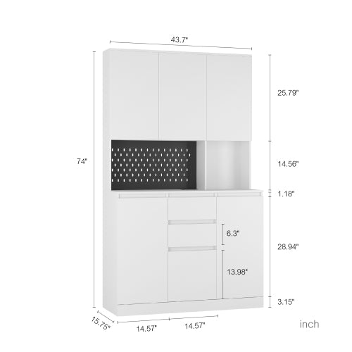 74 Inch Kitchen Pantry Cabinet With Charging Station,Freestanding Buffet Cupboards Sideboard With Drawer,Modern Pantry Cabinet With Microwave Stand For Kitchen,Living Room,Dinning Room