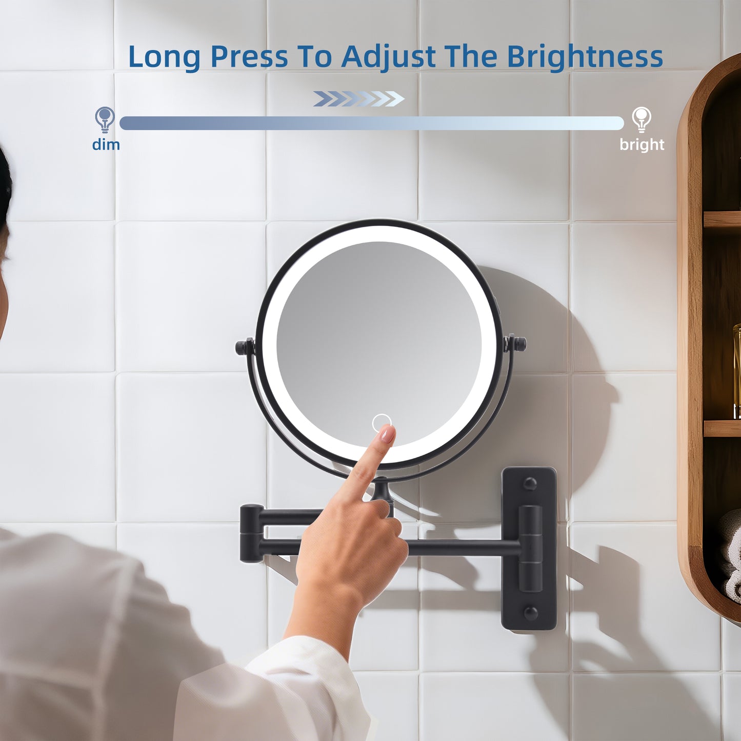 Wall Mounted Lighted Makeup Mirror, 10 00mAh Rechargeable Double Sided 1X 10X Magnifying Mirror With Light,3 Color Lights,Touch Dimmable, Extended Arm 360 Rotation Wall Mounted Makeup Mirror