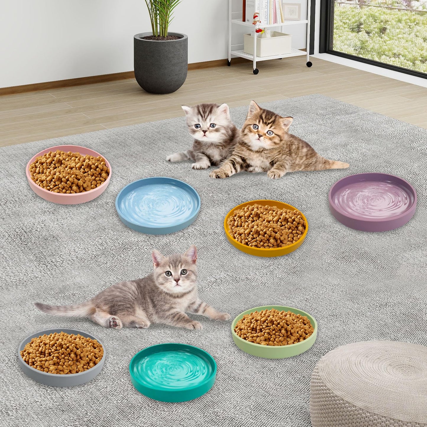Silicone Cat Food Bowl Shallow Dishes  Wide Cats Bowls Kitty Plates Relief Whisker Fatigue Puppy Feeding Bowl For Dry Food And Wet Food Indoor