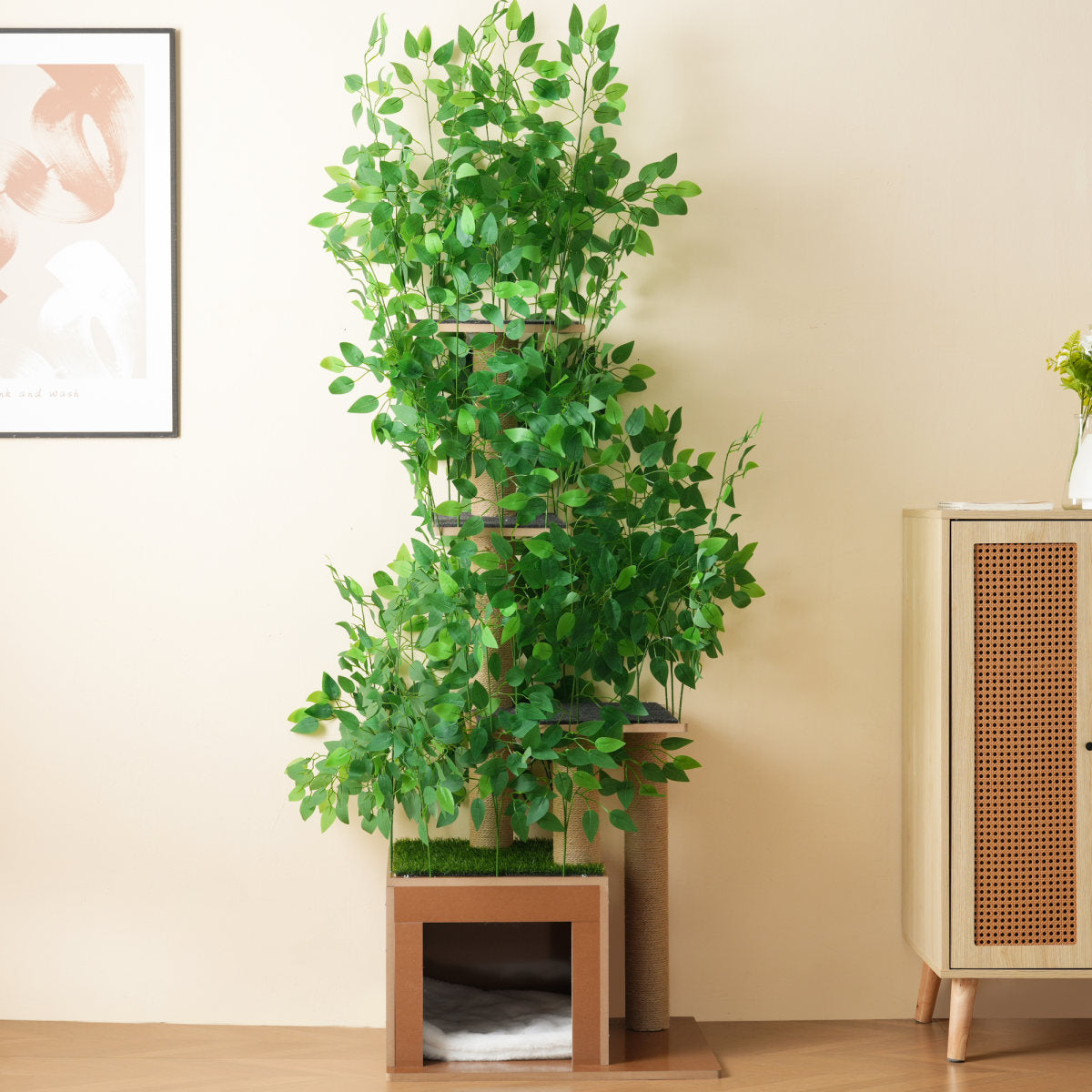 190 Cm Tall Tree-shaped Cat Tree With 4 Platforms And Cat Holes  Pet-safe Material, Removable Leaves, Scratch-resistant MDF  Suitable For Cats To Hide And Climb.
