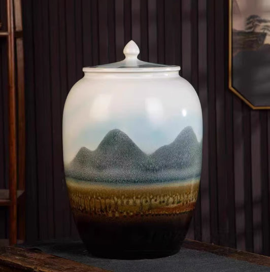 Ceramic Tea Caddy Extra-Large Teapot-Shape Container With Lid, Airtight And Moisture-Proof For Storing Puer And White Tea Cakes