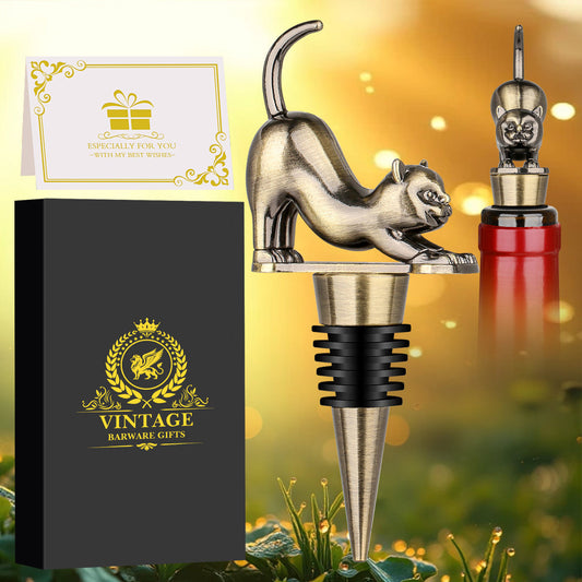 Elegant Upturned Cat Shaped Red Wine Stopper Set With Metallic Luster Bottle Stopper Gift Box, High-end Accessories For Wine Enthusiasts, A Must-have Set For Wine Collectors