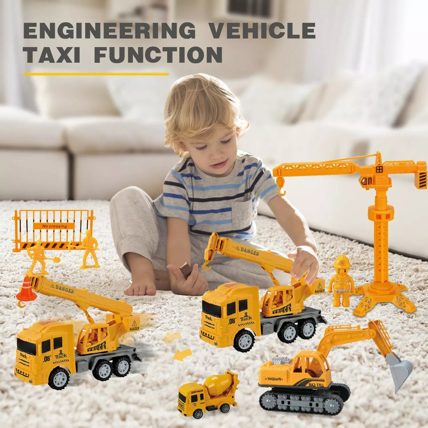 Jiakora  Construction Vehicles Toys Set With 32 27 Inches Play Mat,Toy Gift Kid