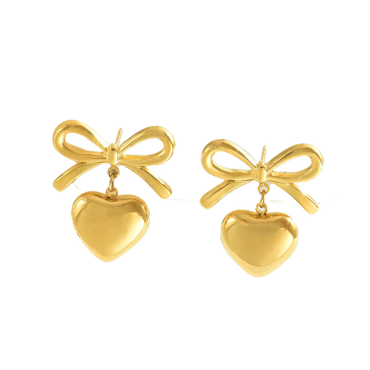Minimal Camellia Style Japanese Korean Forest Series Women Stud Earrings, Elegant Bow & Heart Shape Design, Preppy Style Elegant Premium Daily Ear Jewelry For Ladies
