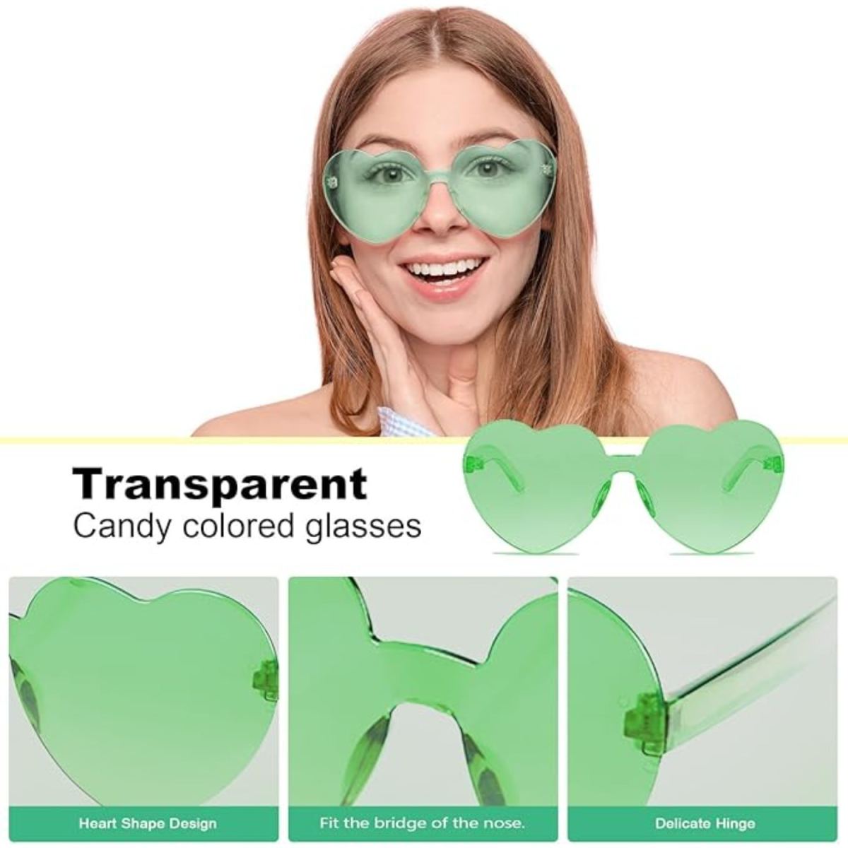 10-Piece Bridal Sunglasses Set: Women's Glasses With Bridal Sash, Green Hearts, Party Glasses, Bachelorette Party Accessories