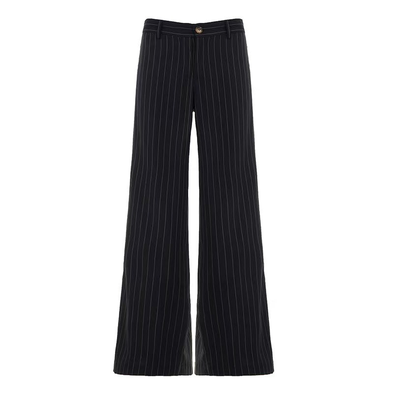 New European And American Style High-Waist Striped Drop-Seat Wide Leg Pants For Women Loose Straight Office Casual Pants
