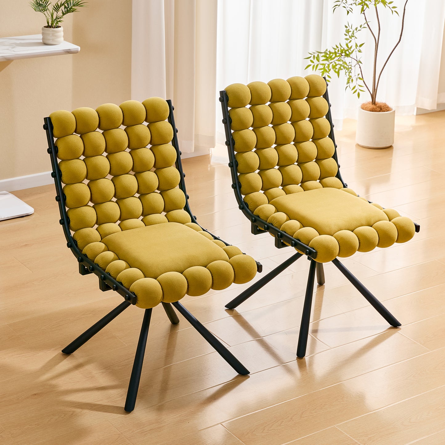 Set Of 2 Bubble Chair Ball Chain Chair Velvet Dining Chairs With Black Legs, Modern Tufted Accent Chairs For Dining Room & Kitchen