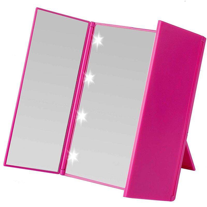 Three-fold Makeup Mirror Portable Desktop Bracket Folding LED Mirror