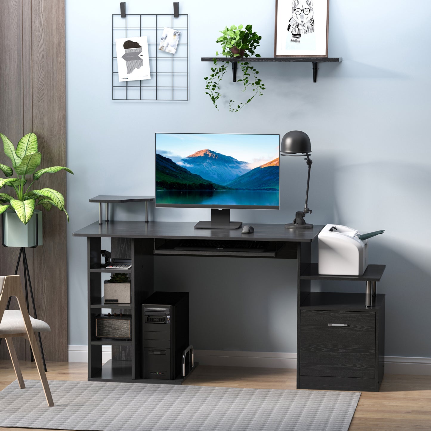 Computer Desk PC Workstation With Drawer Shelves CPU Storage Rack Home Office Furniture 152 X 60 X 88cm BLACK