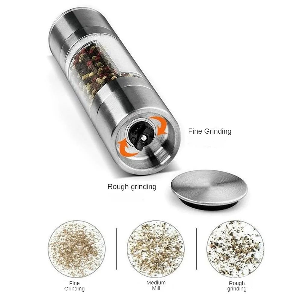 Salt Pepper Grinder 2 In 1 Manual Stainless Steel Salt Pepper Mills Adjustable Ceramic Grinding Spice Mill Kitchen Tool Gadgets
