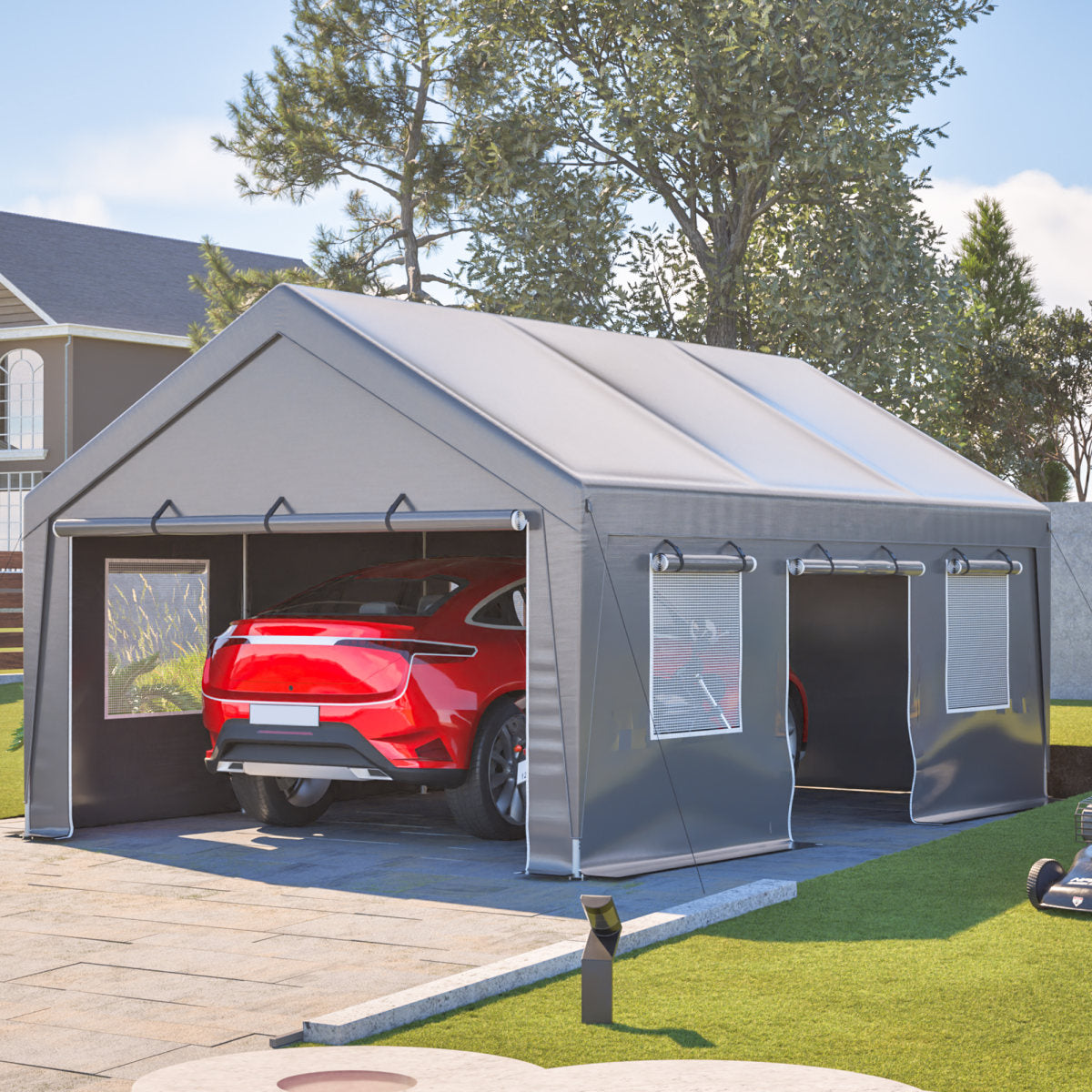 13'x20' Canopy with 2 Roll-Up Doors, Waterproof Party Tent, Carport & Storage Shelter for Outdoor, Car, Boat, Garden Party, Gathering, Galvanized Frame