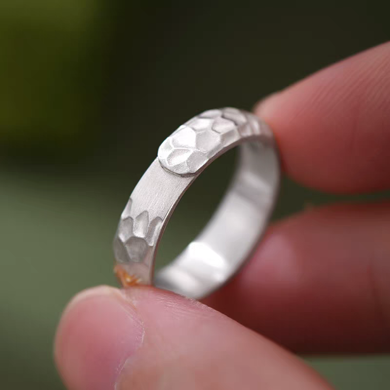 1pc 999 Sterling Silver Hammered Gold-plated Mantra Open Ring, Retro Zen Style, Perfect For Daily Wear & Valentine's Day Gift