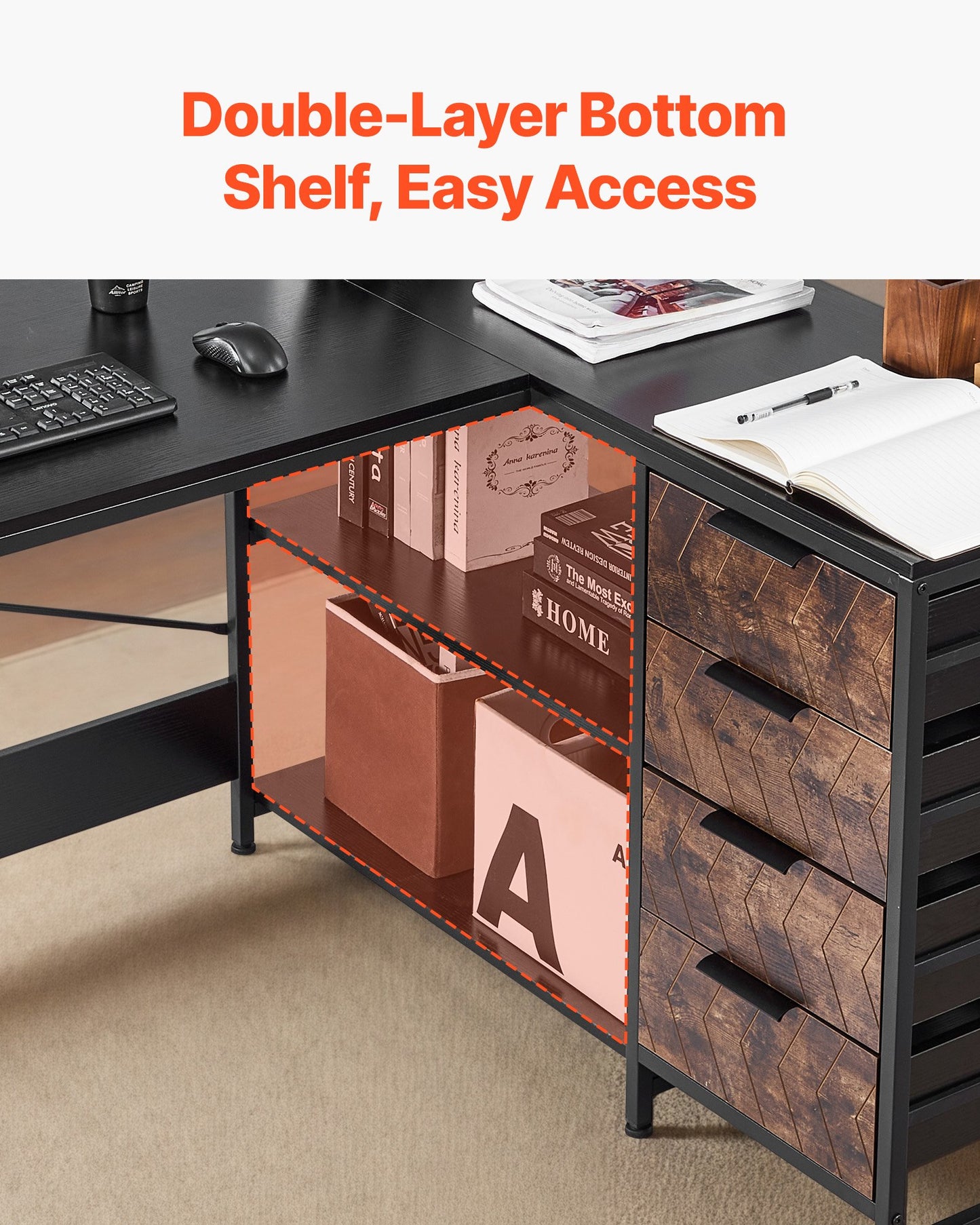 L-Shaped Computer Desk, 59-inch Reversible Corner Gaming Desk With Drawers & Storage Shelves, Modern Stylish PC Table Sturdy Work Workstation For Home Office - Easy To Assembly