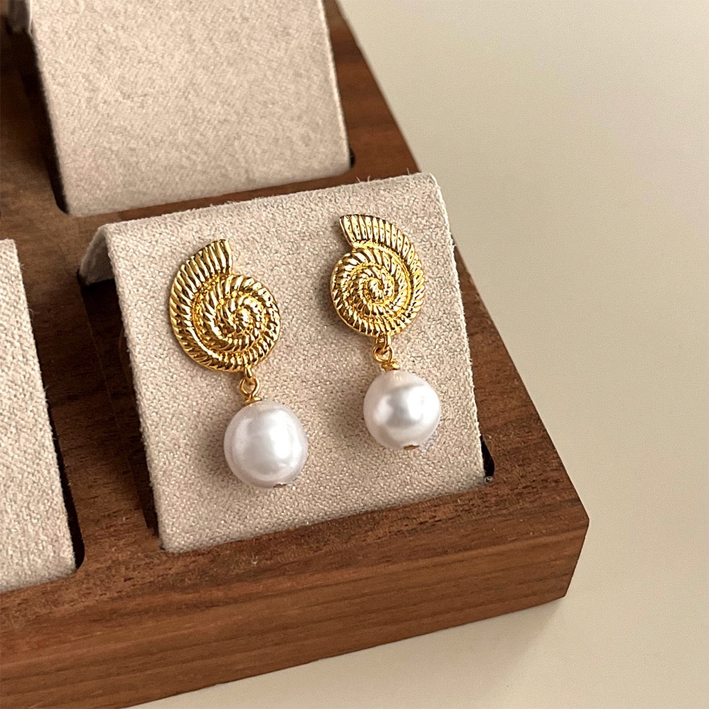 French Enamel Pearl Earrings Women Vintage Style Freshwater Pearl Studs Premium Gift