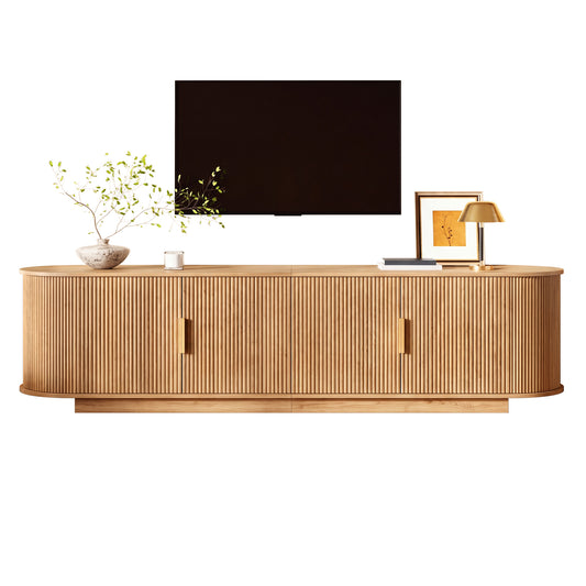 TV Cabinet, Lowboard, Wave Structure, Chipboard MDF Body, Metal Handles, 4 Doors, Spacious Storage Space