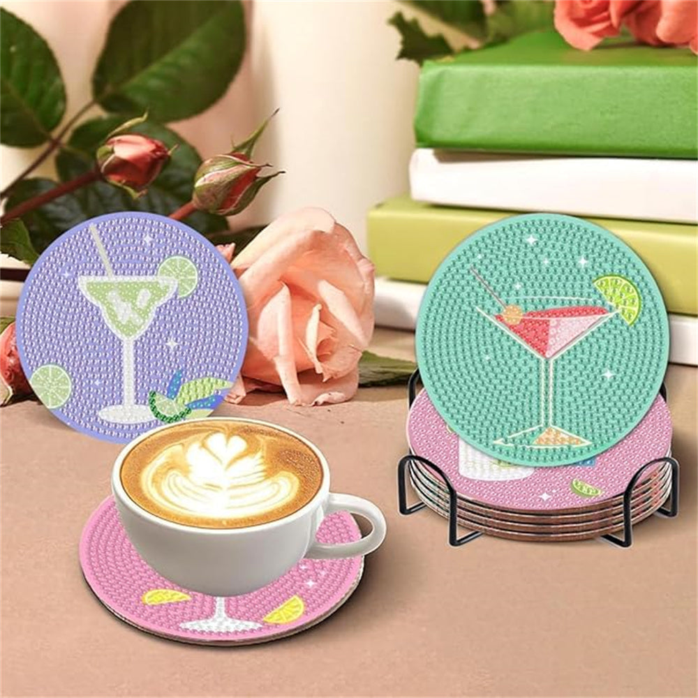 Diamond Art Drawing Coaster With Bracket, DIY Wine Glass Pattern Diamond Art Coaster, Suitable For Adults And Beginners Diamond Drawing Kit, Diamond Kit Craft Supplies, Exquisite Gifts For Friends