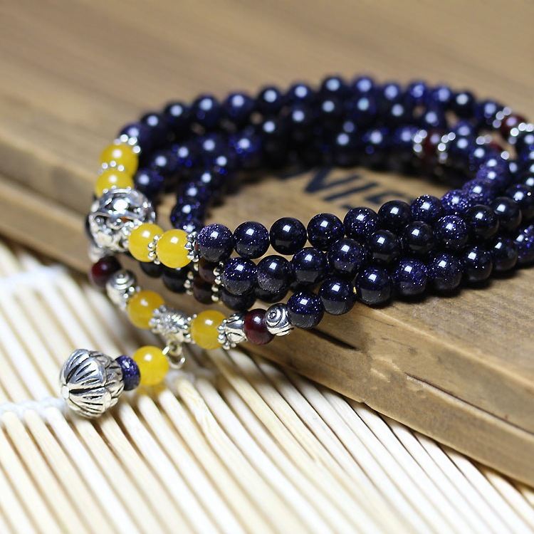 Women's Blue San Beads Bracelet Vintage Ethnic Style Hand Accessories