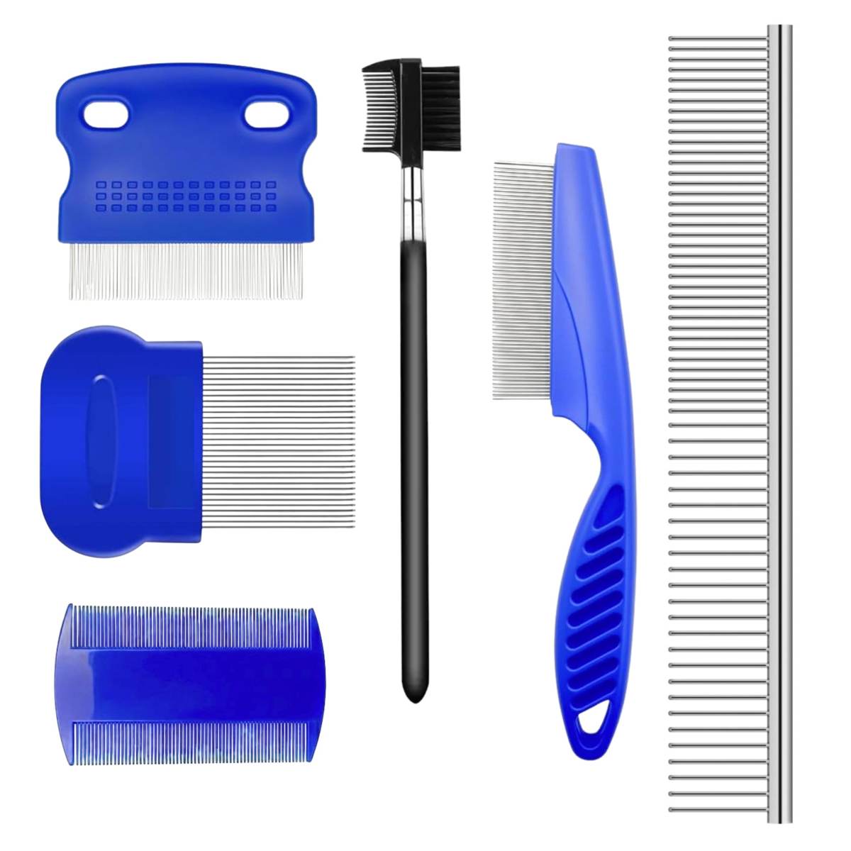 Flea Lice Comb - 6 Pack Flea Comb For Cats Dogs Remove Fleas Lice Eggs Stainless Steel Cat Dog Grooming Comb  Tear Stain Remover Dog Eye Comb  Dematting Comb For Dogs Ideal For All Pet Size