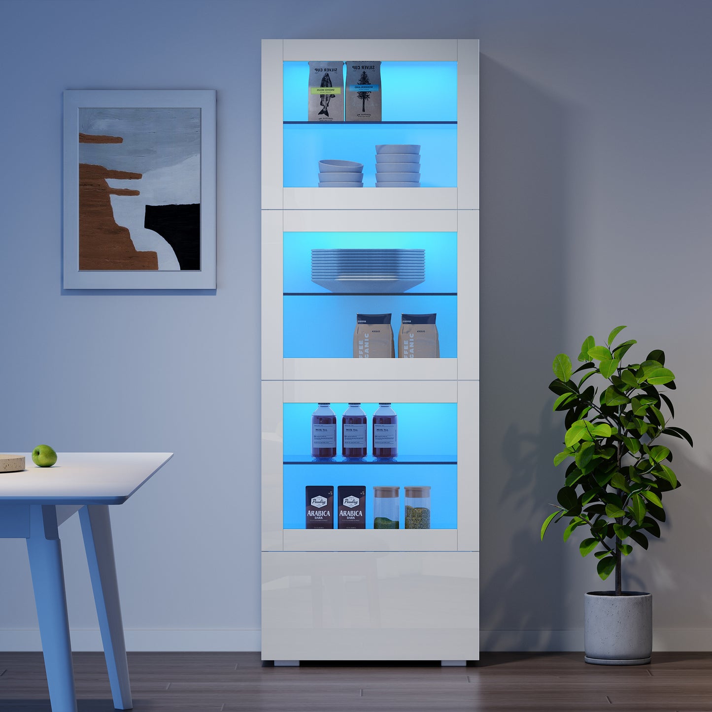 60x40x173cm Wardrobe,Showcase Outdoor Acrylic Wardrobe Door, Showcase High Gloss Storage Cabinet With LED Lighting, 3 Glass Floors, Highboard, Living Room Wardrobe, Storage Cabinet, Wardrobe, Sofa Clo