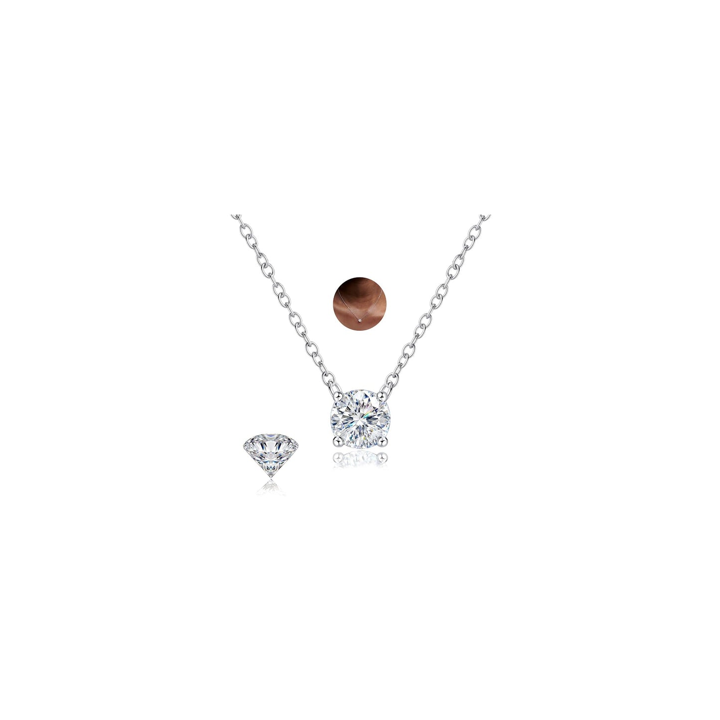 Moissanite Necklace 925 Sterling Silver Layered Necklaces For Women 18K White Gold Plated Hypoallergenic Dainty Stack Chain Choker Pendant Jewelry Gifts D Color