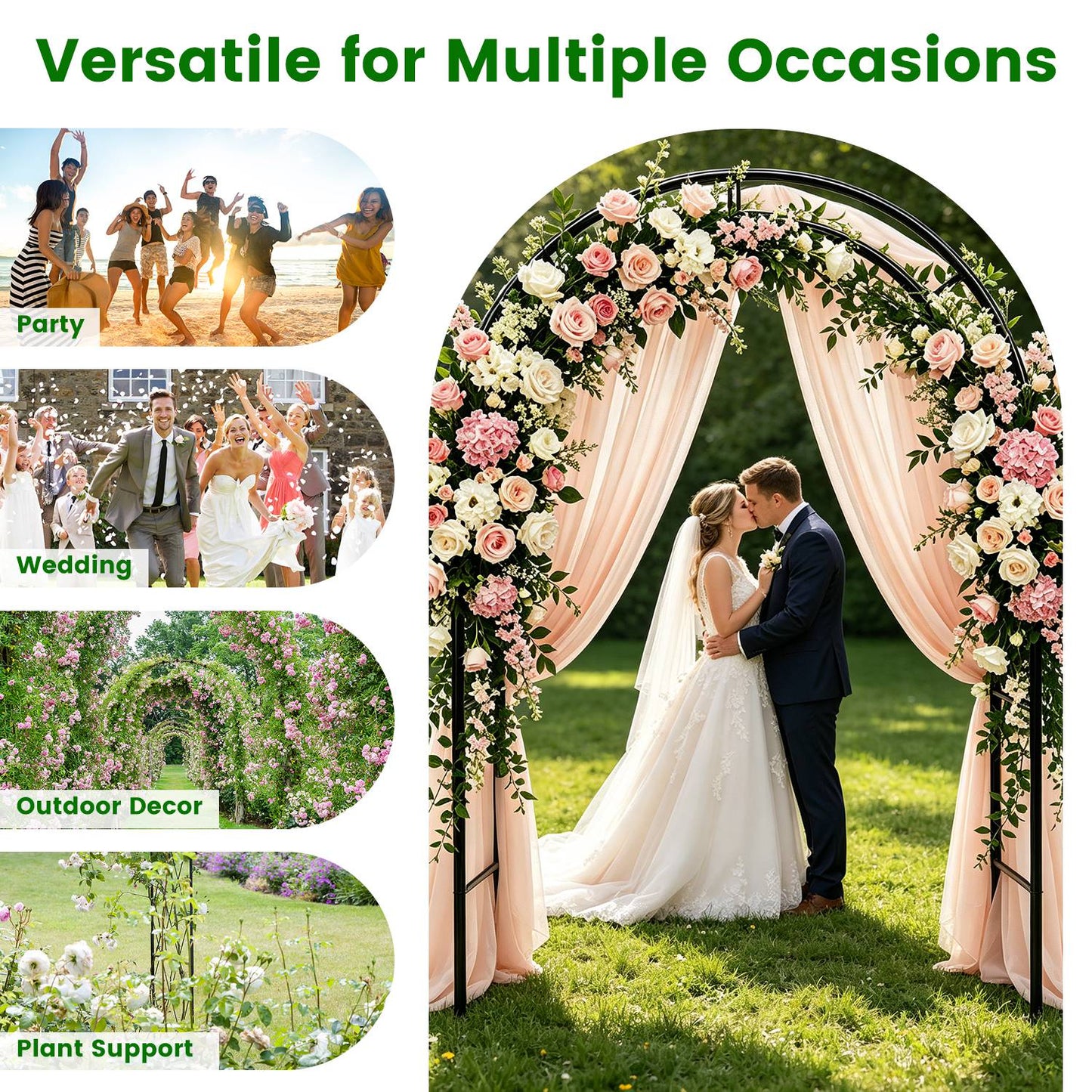 2Pcs Or 1Pcs Options 7.87Ft H X 4.59Ft W Adjustable Metal Garden Arches DIY Outdoor Trellis For Climbing Plants Wedding Arch Decoration Iron Arbor For Backyard Garden Entrance