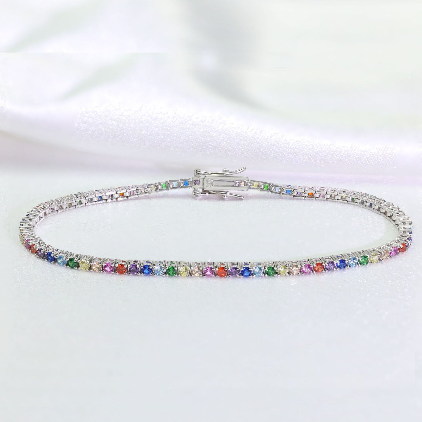 New Color-block, Single-row Inlaid Tennis Bracelet For Women Personalized 925 Silver With Colorful Zircon Stones