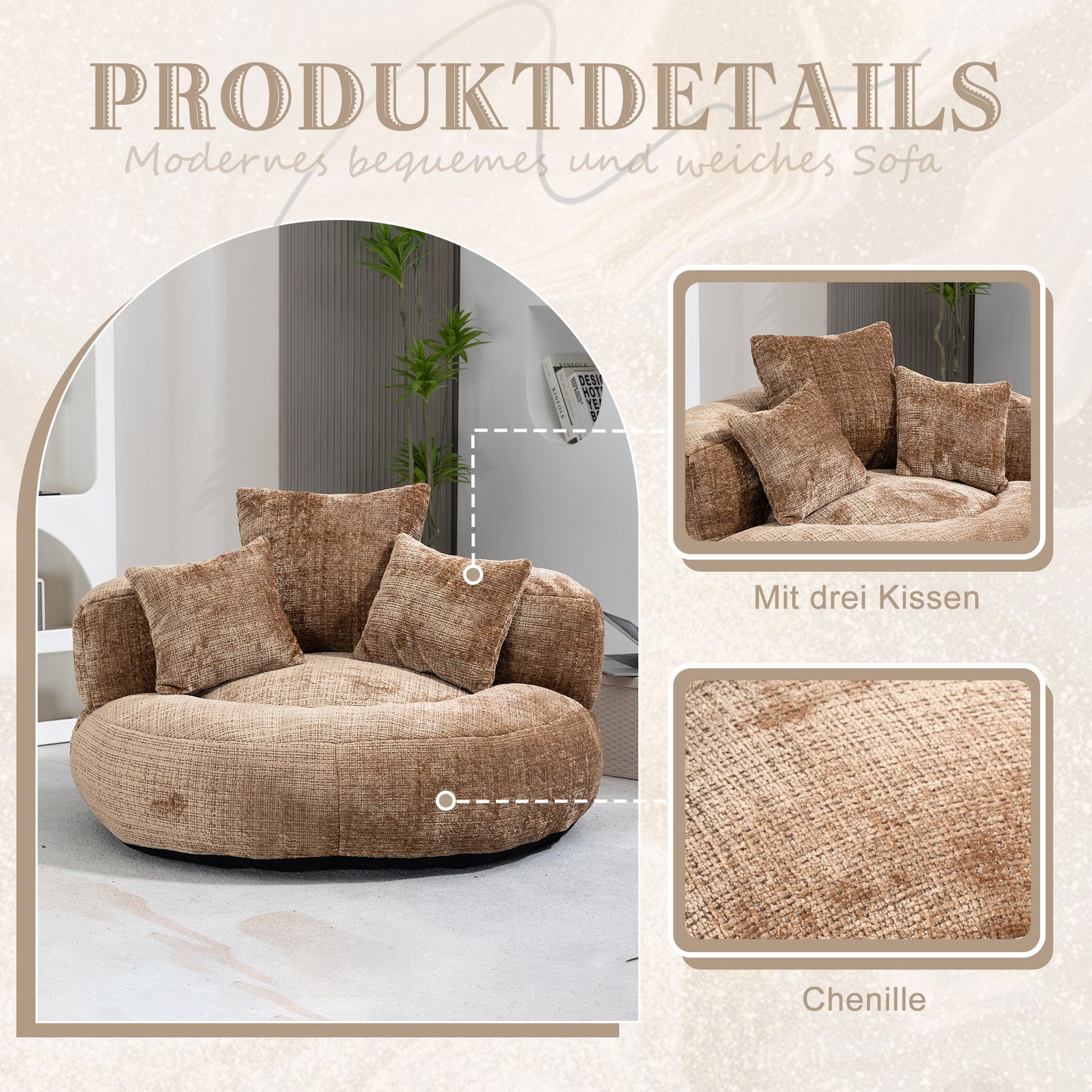 Lazy Sofa Durable Comfort Lounger High Back Bean Bag Chair Couch With Three Cushions For Adults And Kids, Indoor & Outdoor, Single Gaming Sofa Chair For Bedroom, Office Coffee Chenille