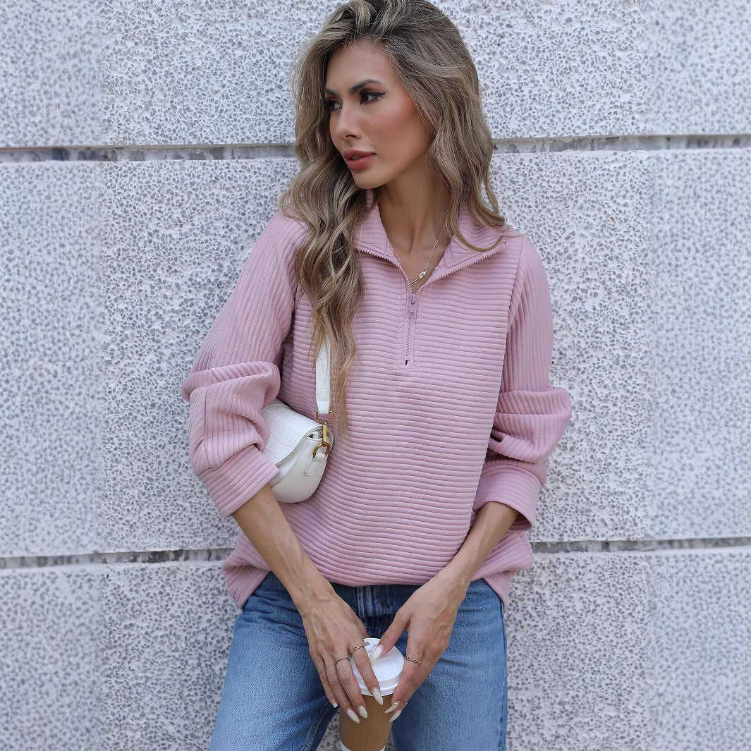 Womens Best-selling Solid-color Long-sleeve Zip-up Hoodie