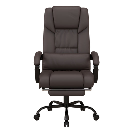 Vinsetto 6-Point Massage Office Chair, PU Leather Desk Chair With Adjustable Height And Footrest For Home Office, Brown