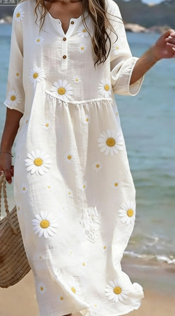 Round Neck Fashion Premium Long Sleeve Printed Dress