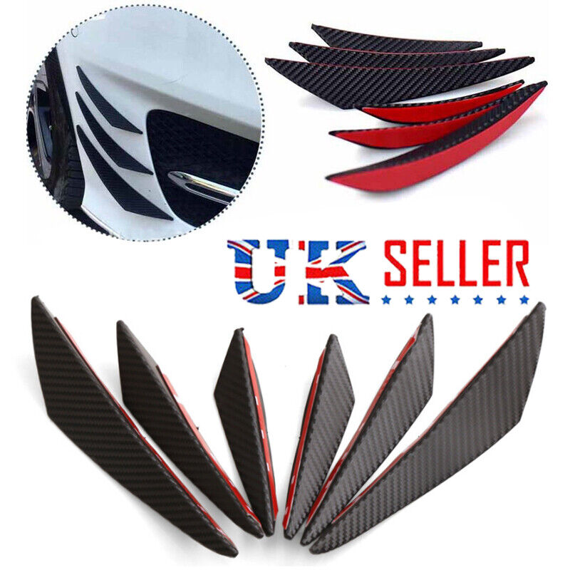 6Pcs Universal Carbon Fiber Car Front Bumper Canards Fins Spoiler Body Splitter