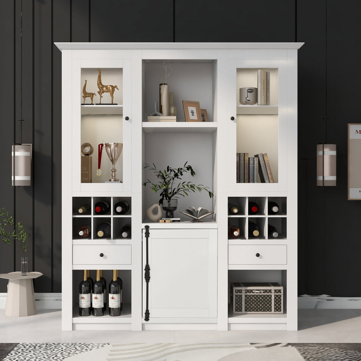 2967707172AAA Showcase With 7-color LED Lighting Display Cabinet Standing Showcase Storage Showcase Cabinet Living Room Cabinet White LED Showcase 3-piece Living Room LED Display Cabinets