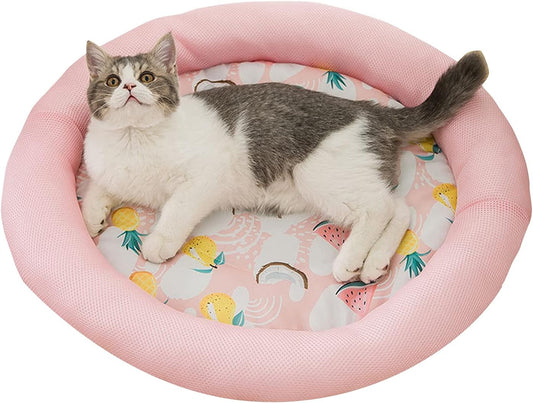 Cooling Dog Bed Soft Summer Ice Pet Pad Cushion For Small Dog Sleeping Round Breathable Mat With Waterproof Cover And Bottom Non-Slip Back Washable