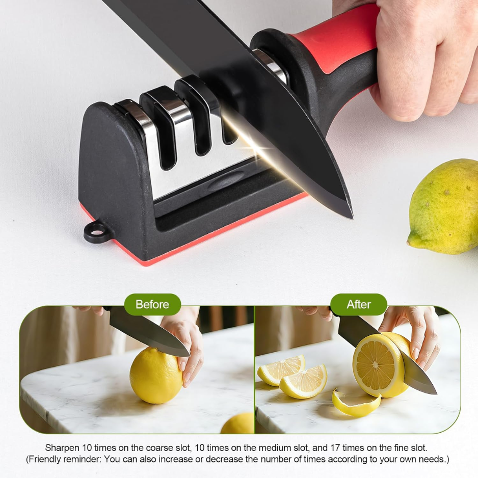Professional 4-in-1 Manual Knife & Scissors Sharpener - Tungsten & Ceramic Kitchen Tool