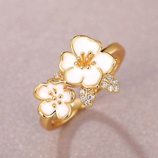 Korean-style Ethereal Camellia Ring For Women