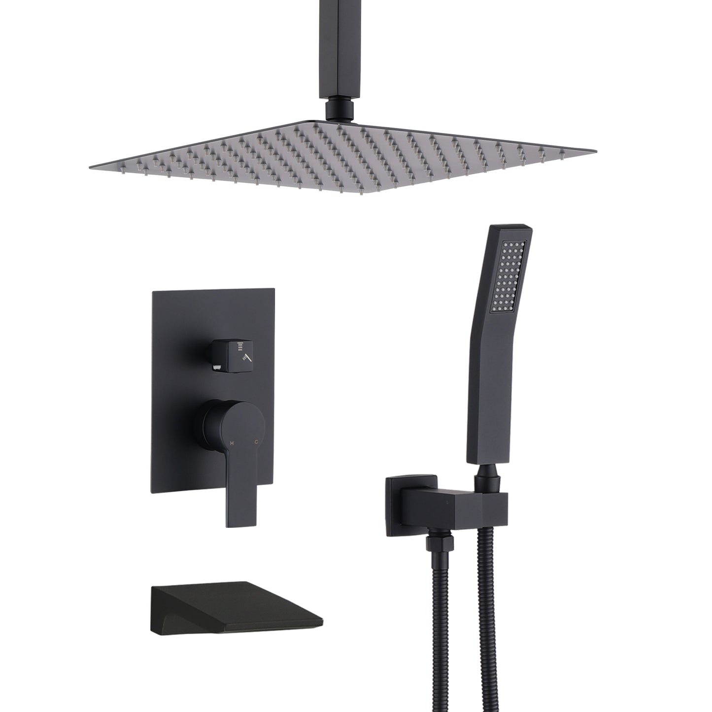 Matte Black Shower System  Wall Mount Shower Faucet Set For Bathroom 10 Inch High Pressure Luxury Shower Head With Handheld, Rough-in Valve Body And Trim Included