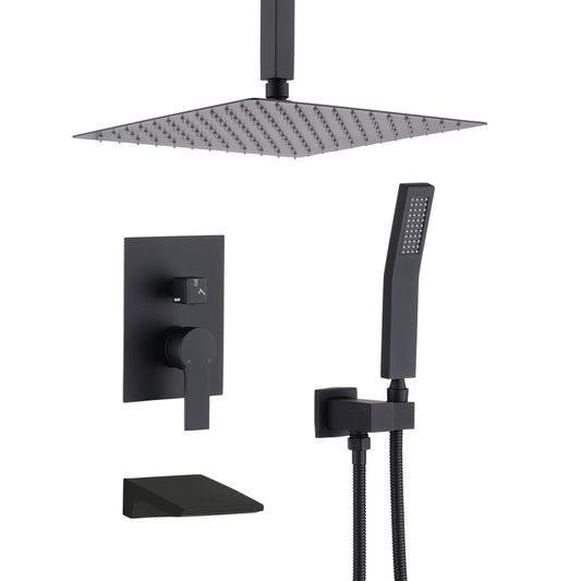 Matte Black Shower System  Wall Mount Shower Faucet Set For Bathroom 10 Inch High Pressure Luxury Shower Head With Handheld, Rough-in Valve Body And Trim Included