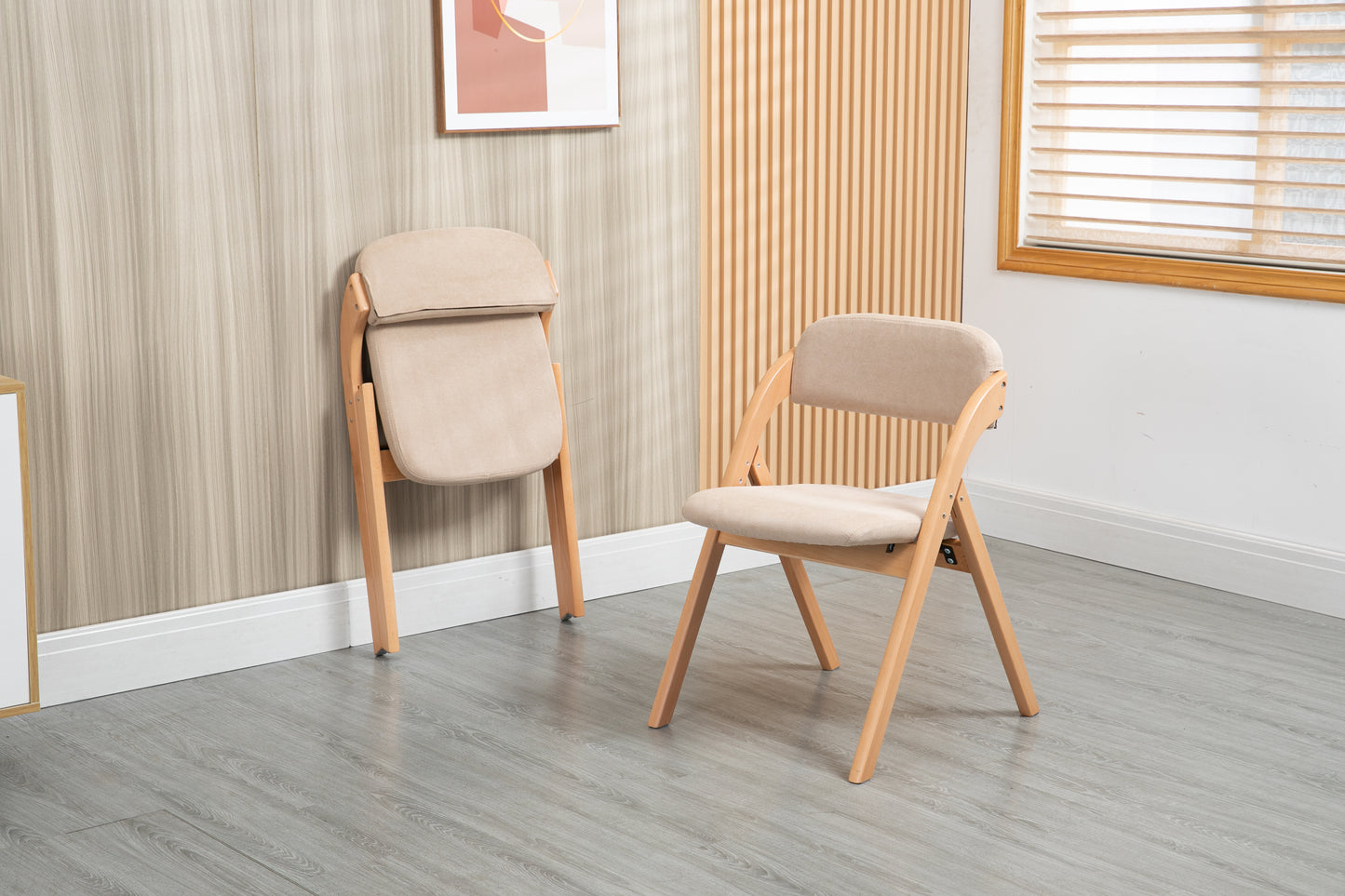 HOMEFUN Folding Chairs With Padded Seats, Wooden Stackable Dining Chairs Set Of 2 With Removable Cover Folding Extra Chair For Guests Kitchen Office Wedding Party Picnic, Khaki